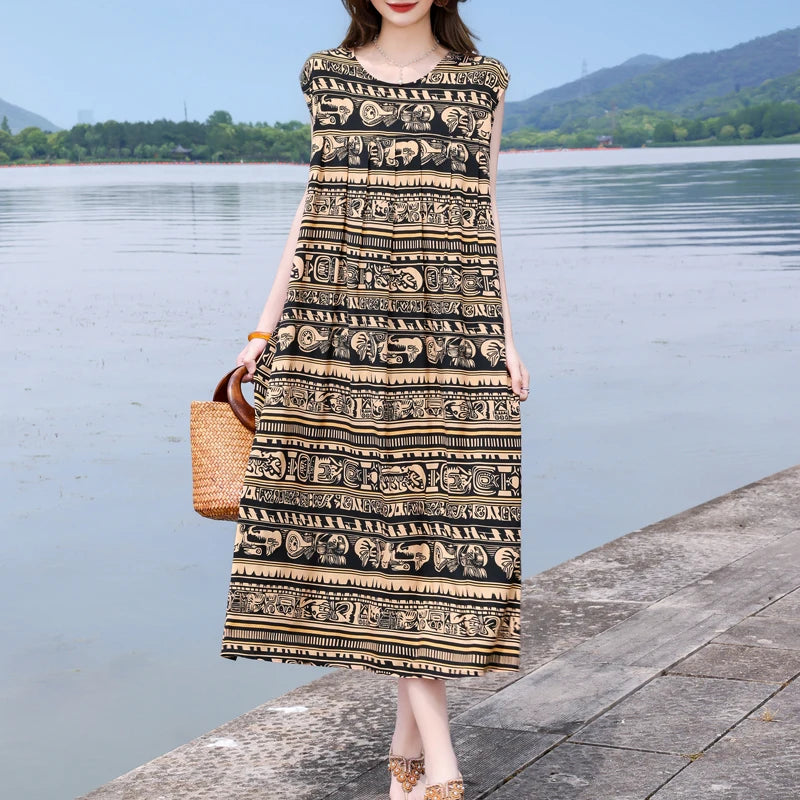Casual Female Elegant  Print Knee-length 0-neck Floral Dress LADYLYS