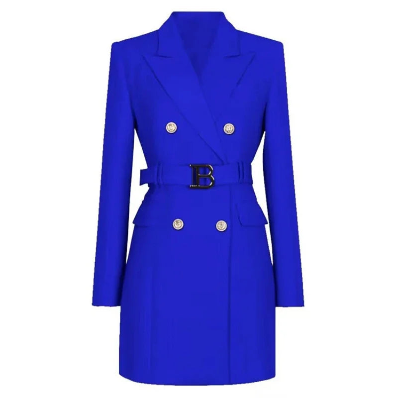 Women's Double-Breasted Belted Blazer with Notched Lapels