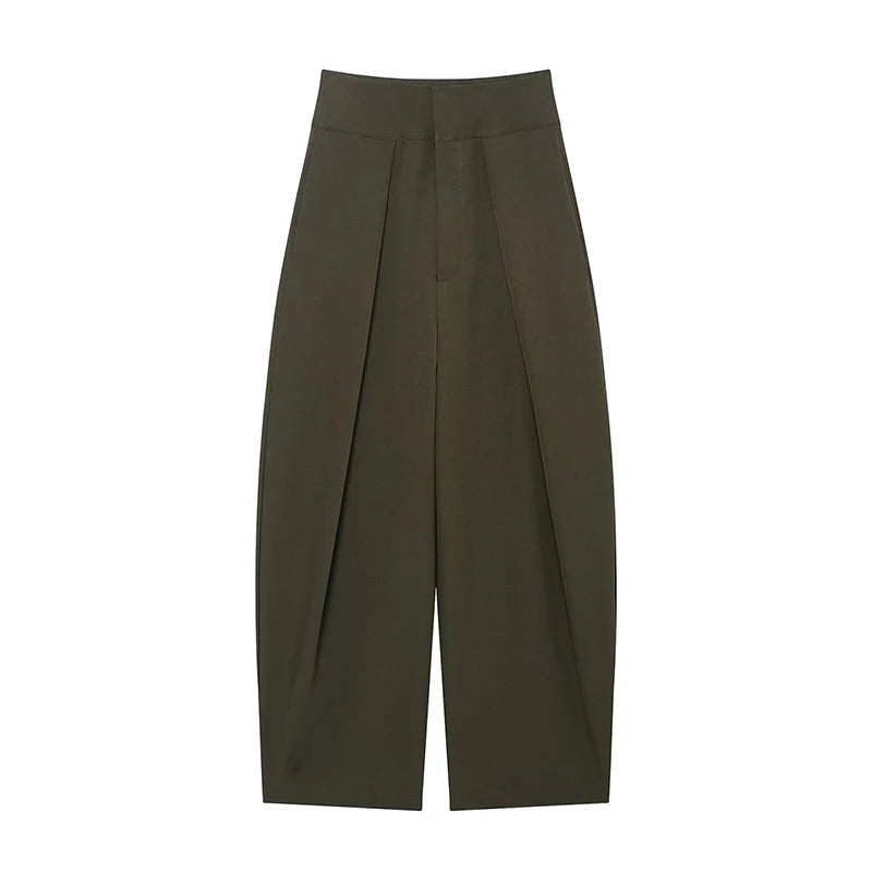 Willshela Women Fashion Solid Front Zipper Pleated Wide Leg Pants Vintage LADYLYS