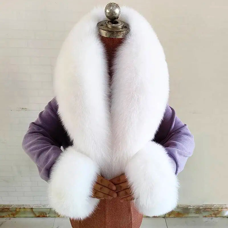 Women's Real Fur Collar and Cuffs Set, Fluffy Winter Scarf
