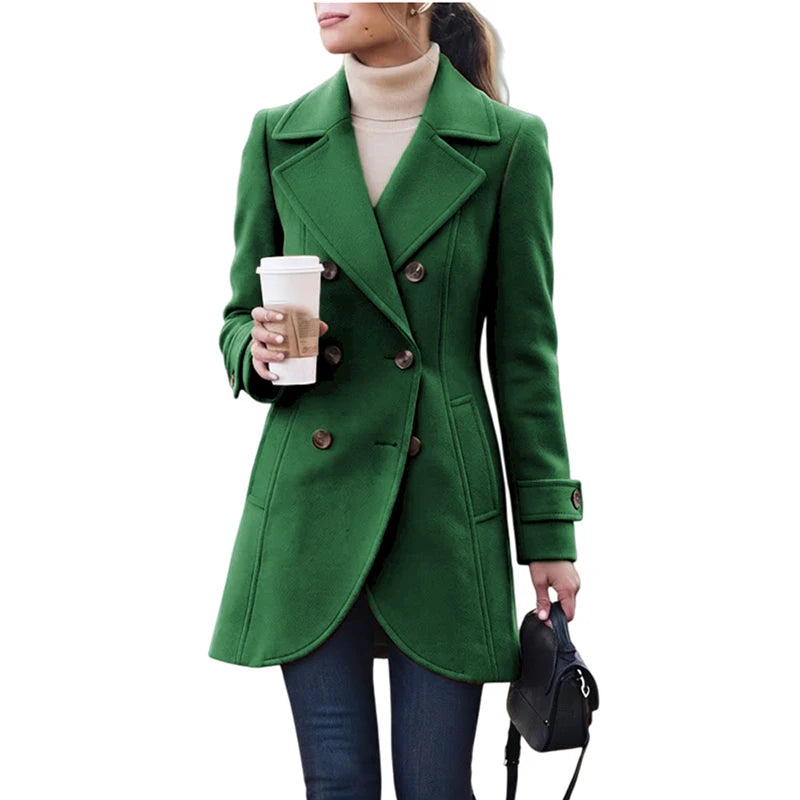 Women's Vintage Double-Breasted Jacket with Pockets
