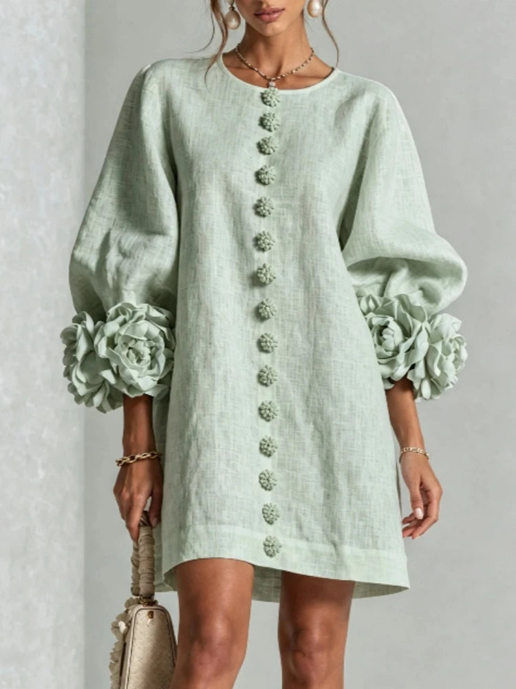 Women's Puff-Sleeve Appliqué Mini Dress