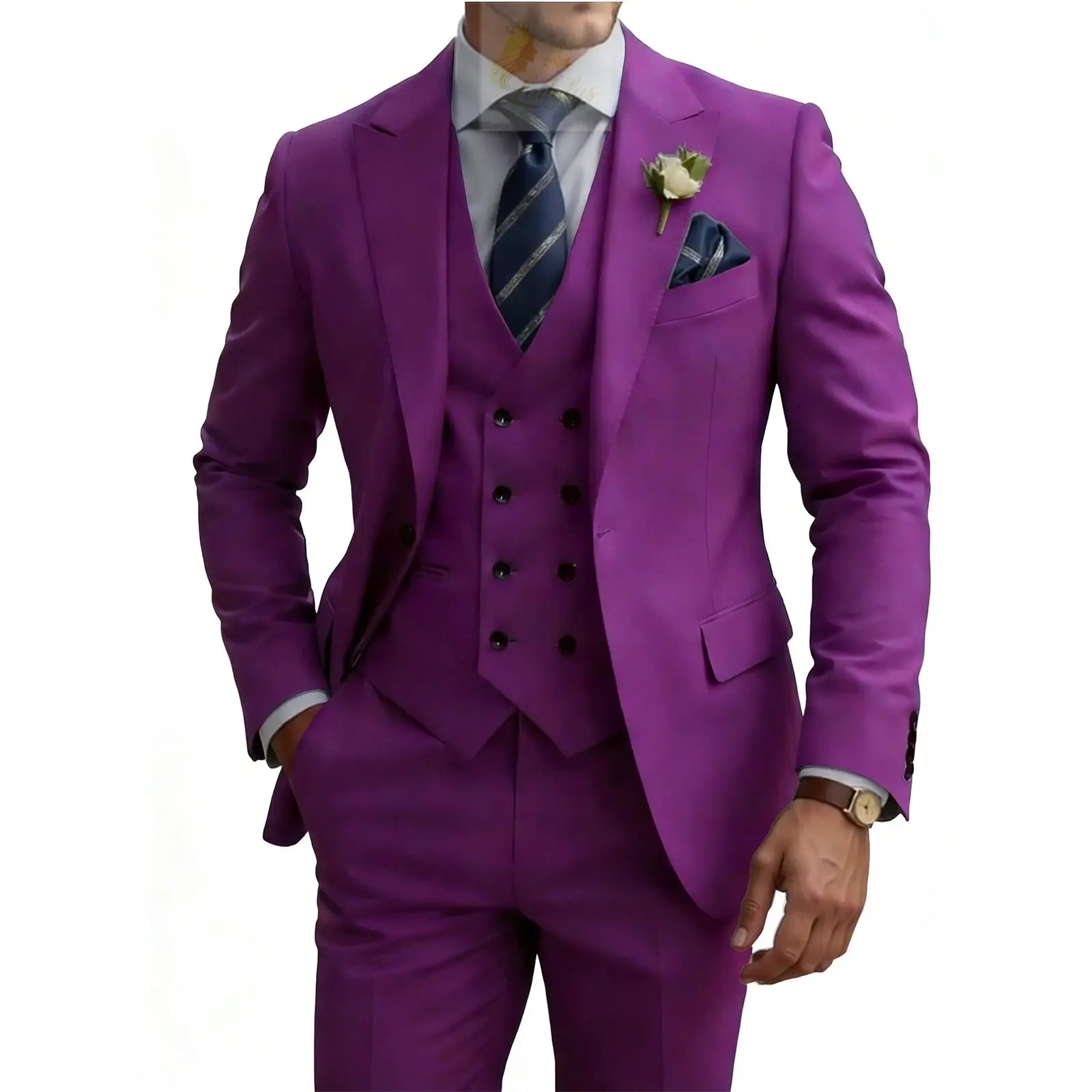 3 Piece Slim Fit For Men Double Breasted Suit Wedding Prom Suits Formal Business Dinner Tuxedo LADYLYS