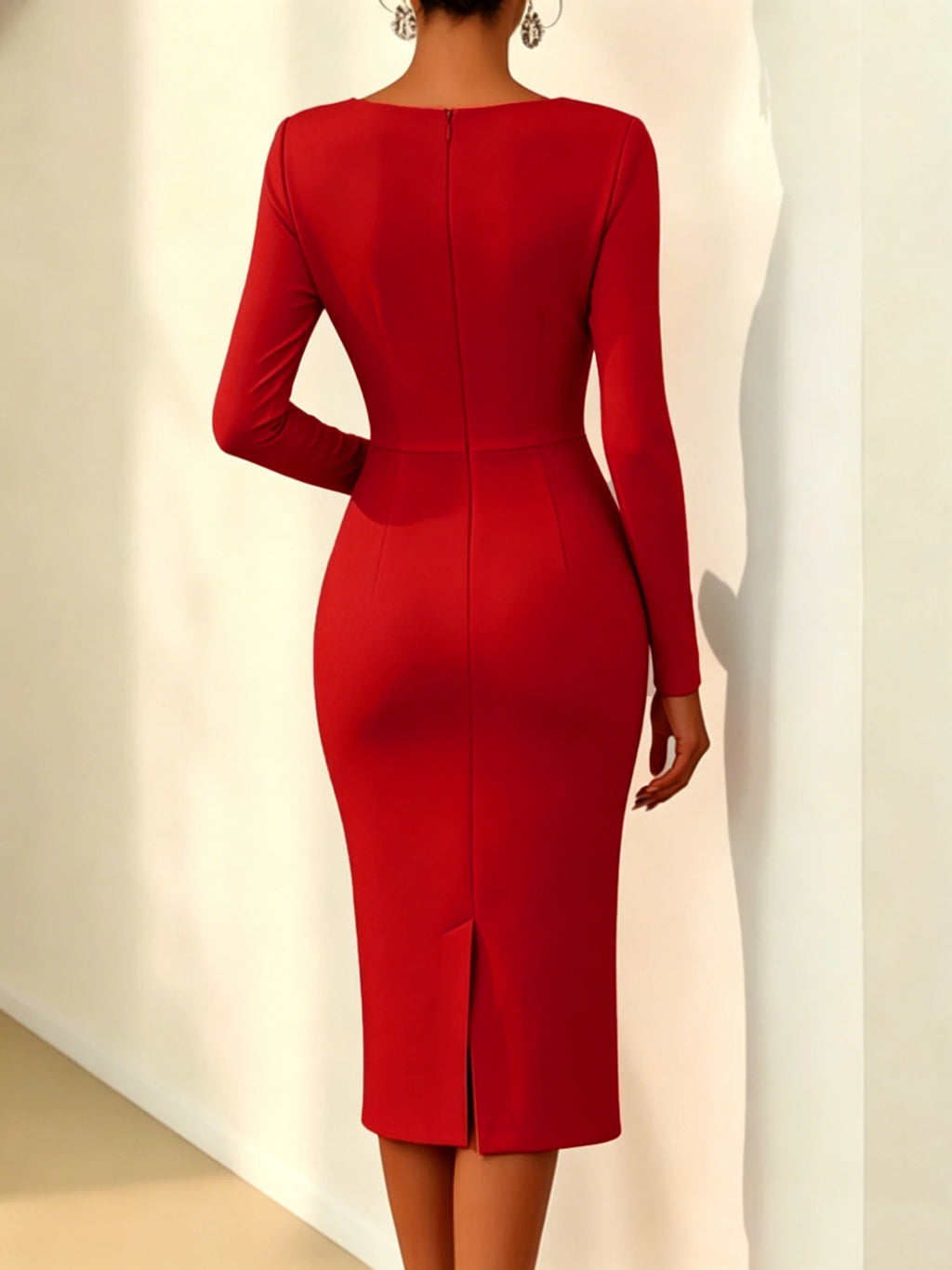 Long Sleeve Slim Dress – Skew Collar, Bodycon Fit, Elegant Evening