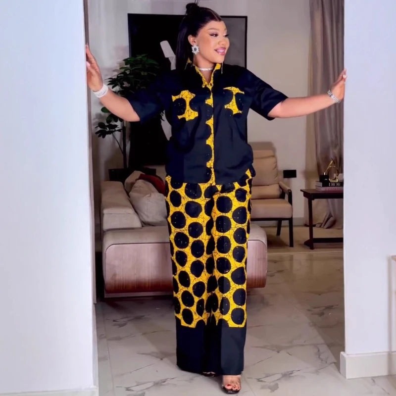 African-Inspired Dot Print 2-Piece Set – Women's Fashion Outfit