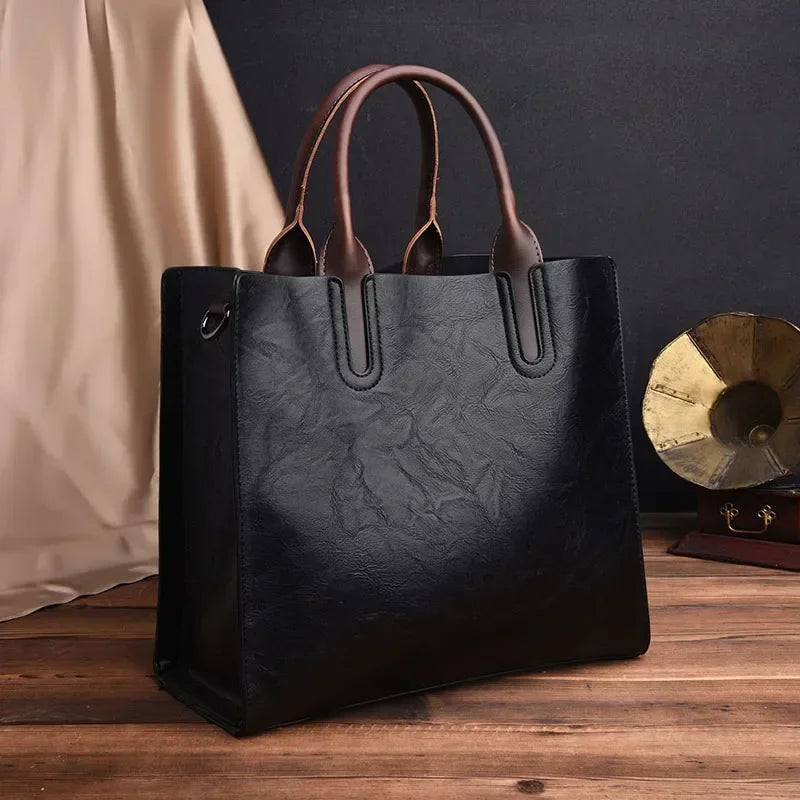 Vintage PU Tote Bag for Women – Shoulder & Crossbody Handbag