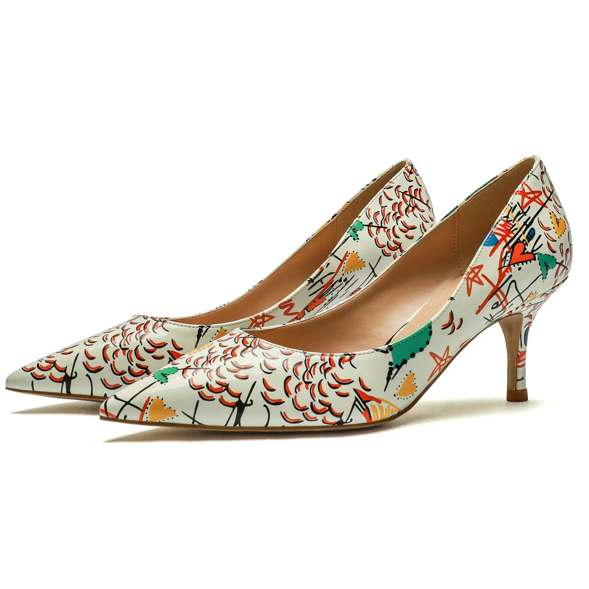 Luxury Stiletto Pumps – Pointed Toe, Extreme High Heel, Graffiti Print
