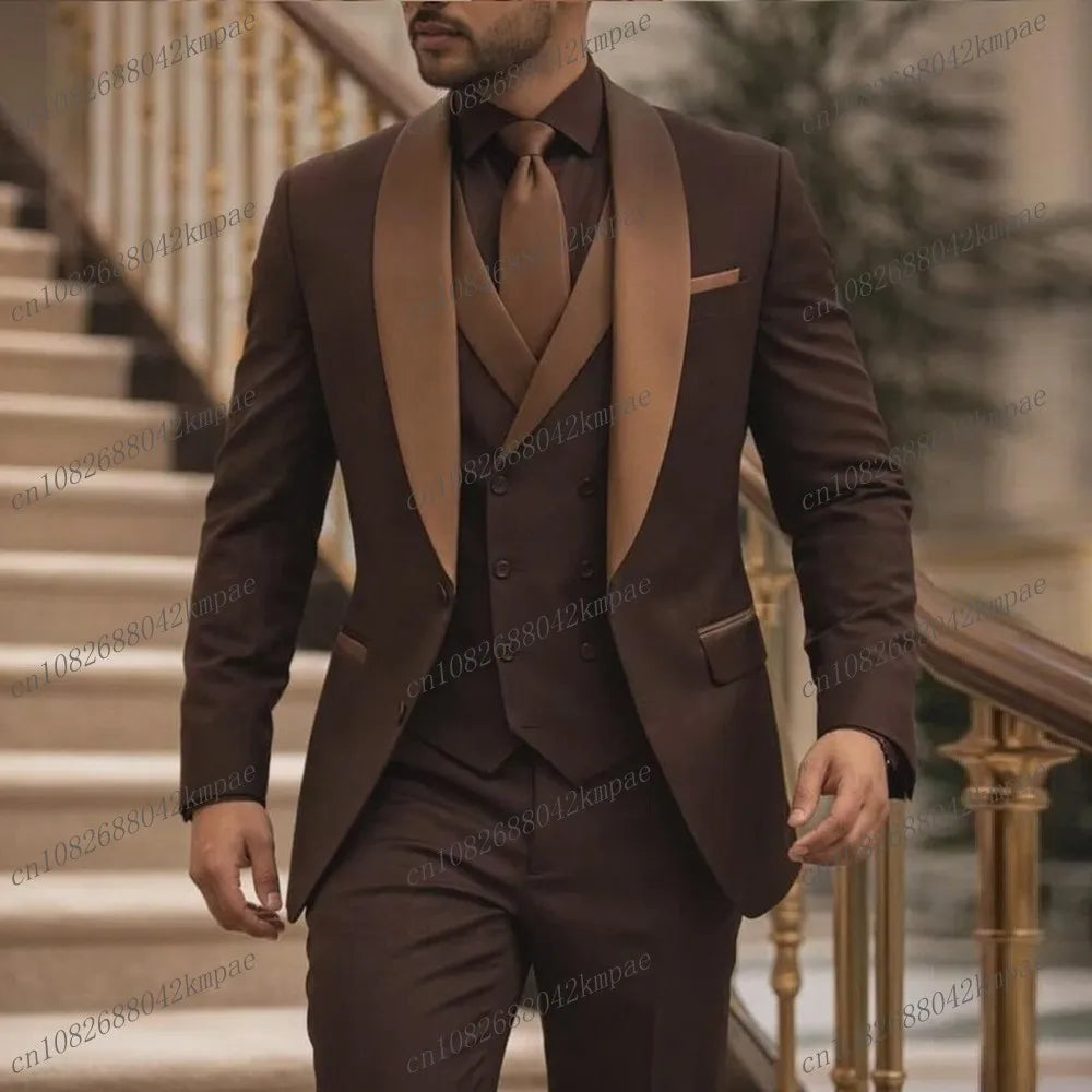 Men Suit Formal Groom Business Male Tuxedos 3 Piece Set Blazer Vest Pants LADYLYS