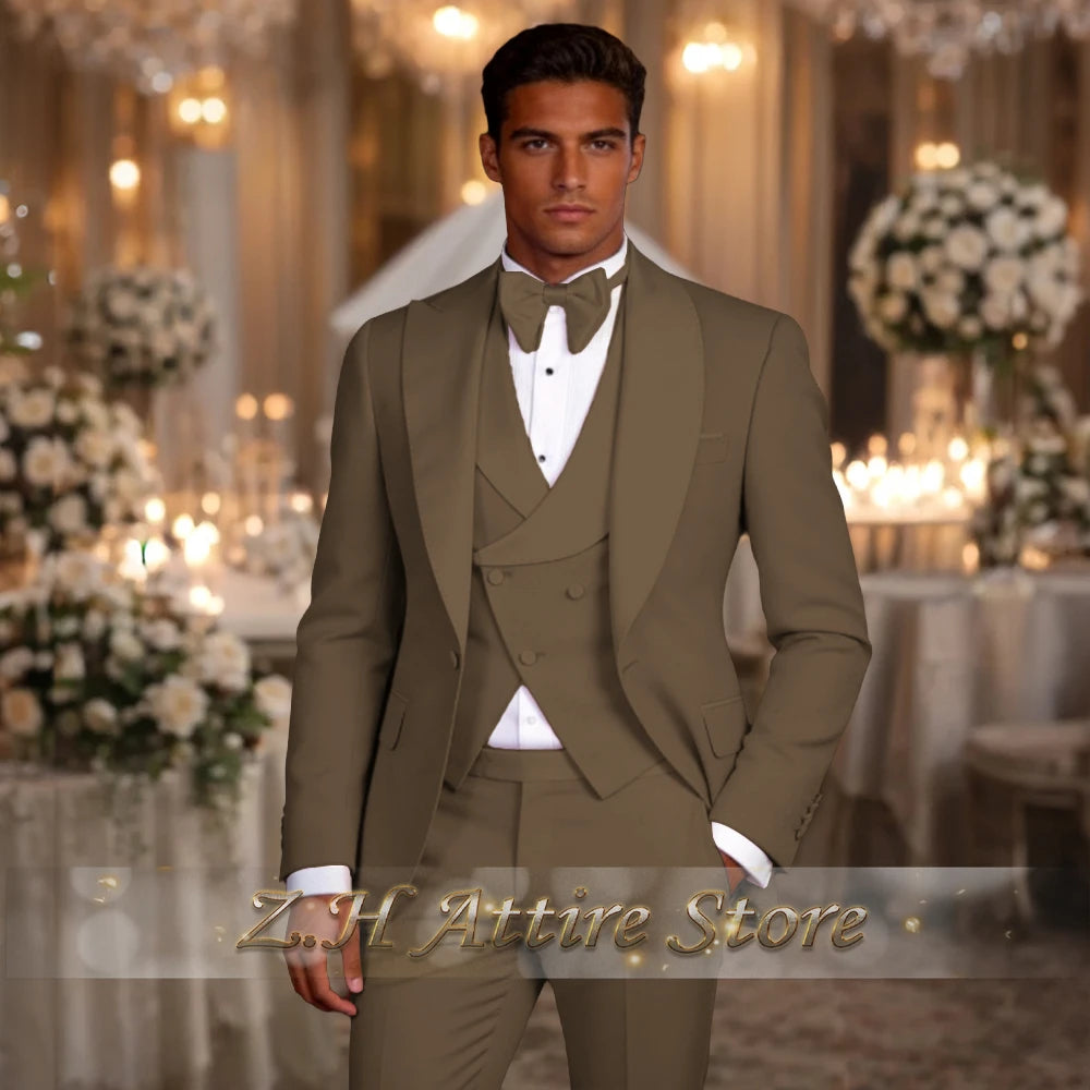 Elegant men's 3pcs suit spliced satin lapel jacket vest pants LADYLYS