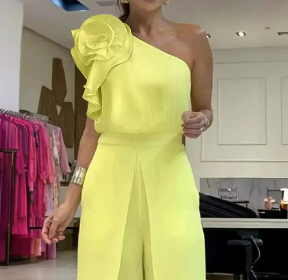 Long Jump Suits for Women Sexy Elegant New Fashion 2024 Summer Casual Floral Pattern One Shoulder Ruffles Conjoined Body Pants LADYLYS