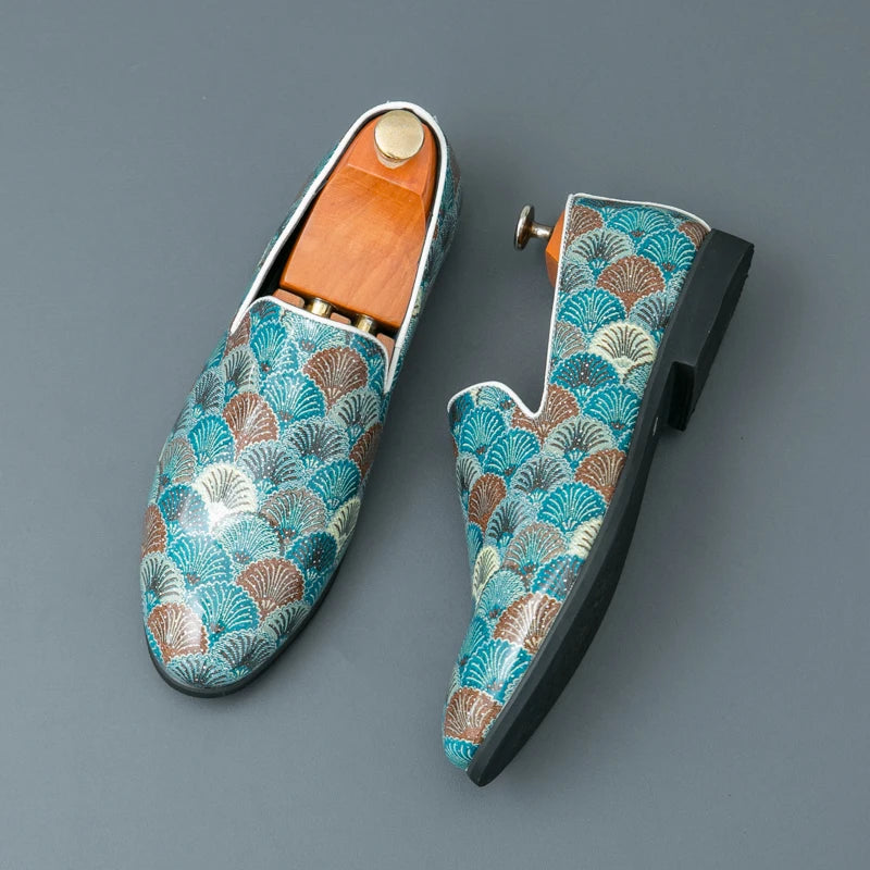 Trend New Designer Printing Pattern Loafers For Men Leather Shoes LADYLYS
