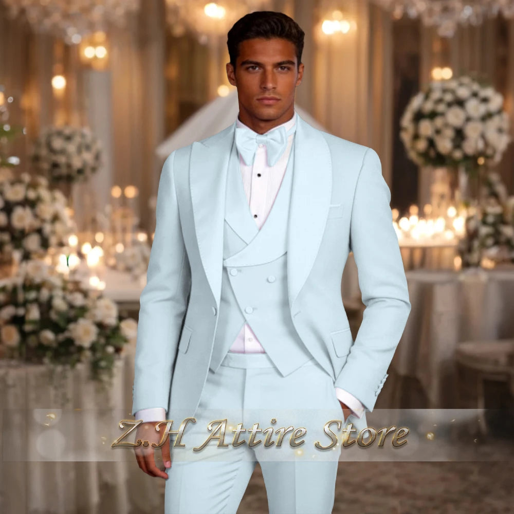 Elegant men's 3pcs suit spliced satin lapel jacket vest pants LADYLYS