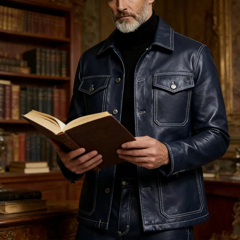Men's Faux Leather Two-Piece Jacket & Trouser Set