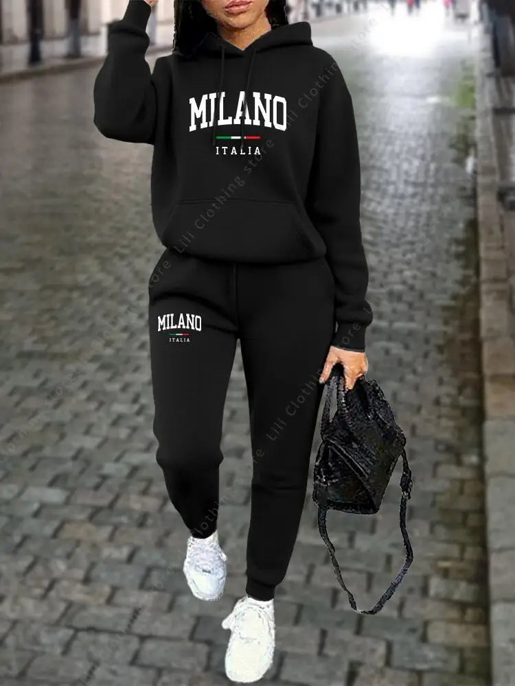 MILANO Women's Premium Hoodie & Sweatpant Tracksuit — 2-Piece Autumn Winter Outfit