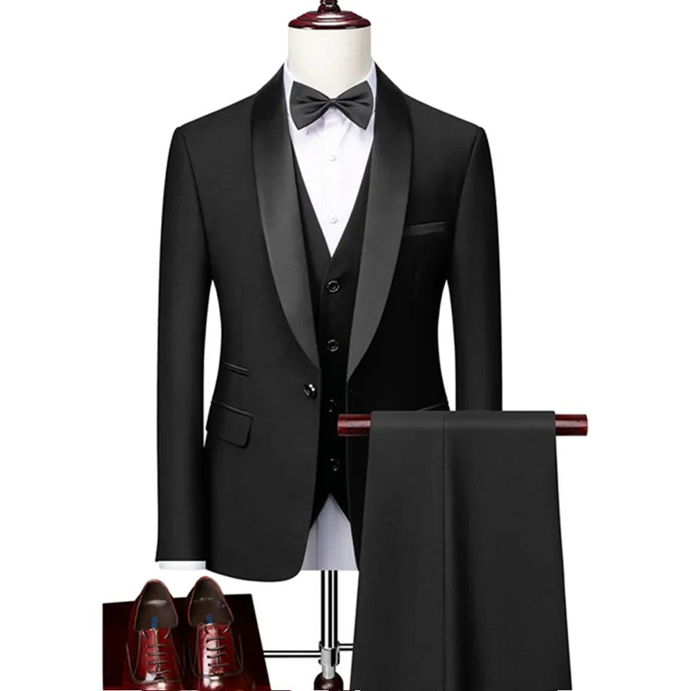 Lapel Black Collar 3 Pcs Suit Set Coat Vest Trousers LADYLYS