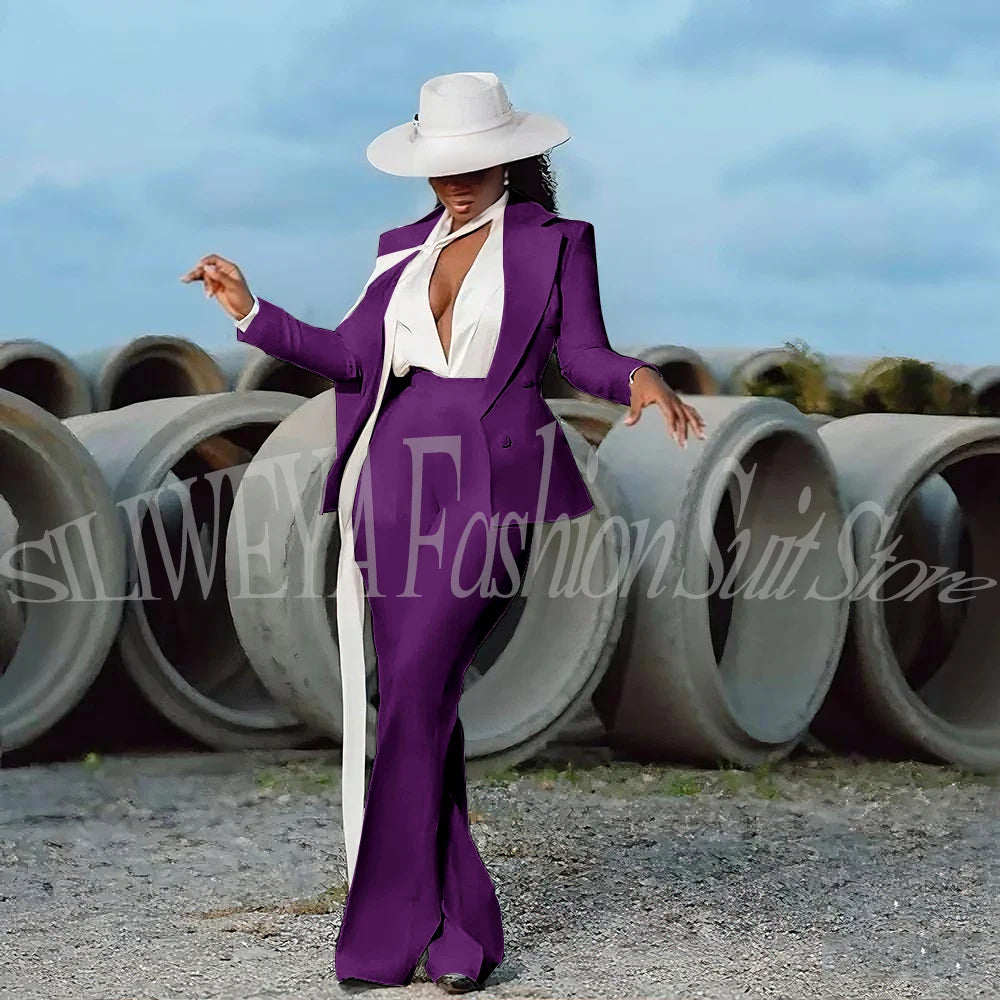 Women's 2-Piece Tuxedo Suit – Double Breasted V-Neck Blazer & Pants | Office, Wedding & Evening