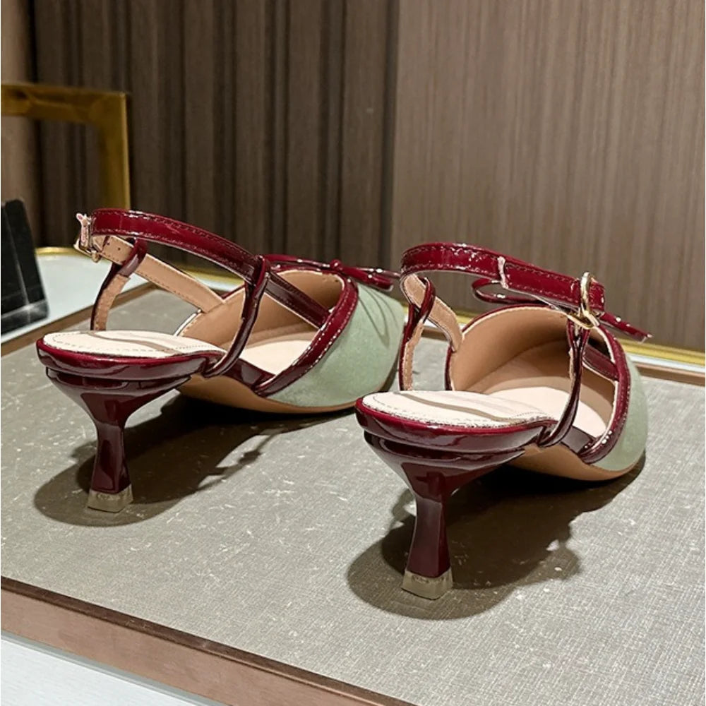 Baotou Sandals Womens Color Blocked Slim Heeled High-heeled LADYLYS