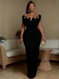 Women's Off-Shoulder Draped A-Line Evening Dress