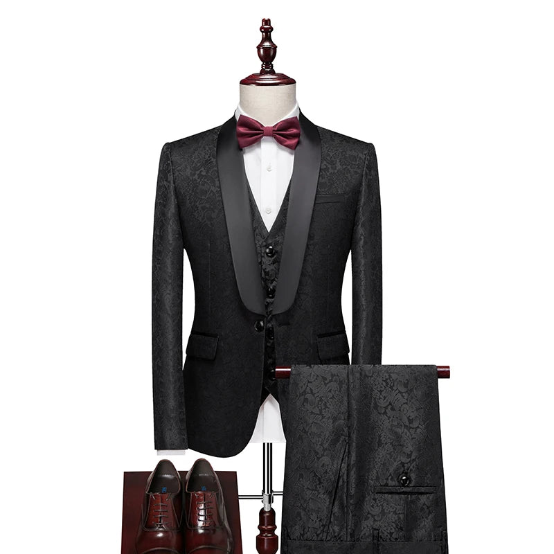 Men's Slim Fit 3-Piece Suit Set – Blazer, Vest & Trousers