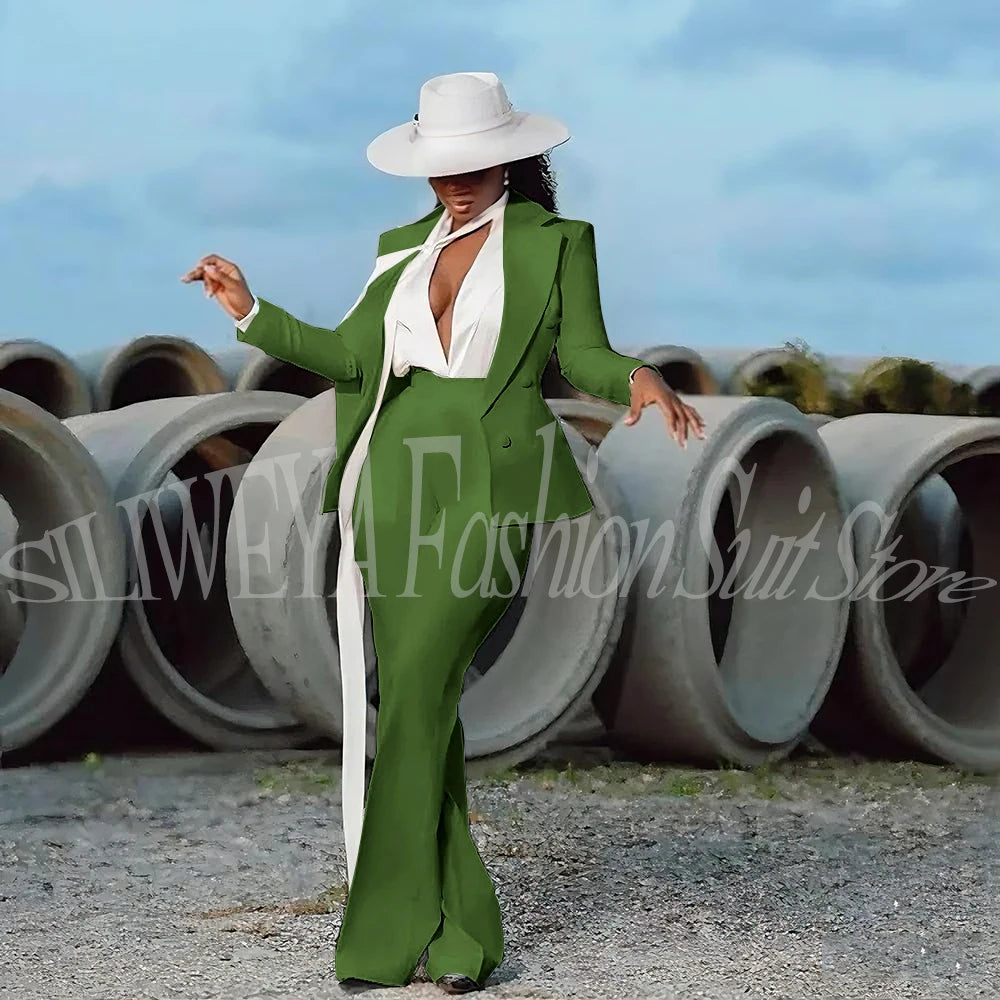 Women's 2-Piece Tuxedo Suit – Double Breasted V-Neck Blazer & Pants | Office, Wedding & Evening