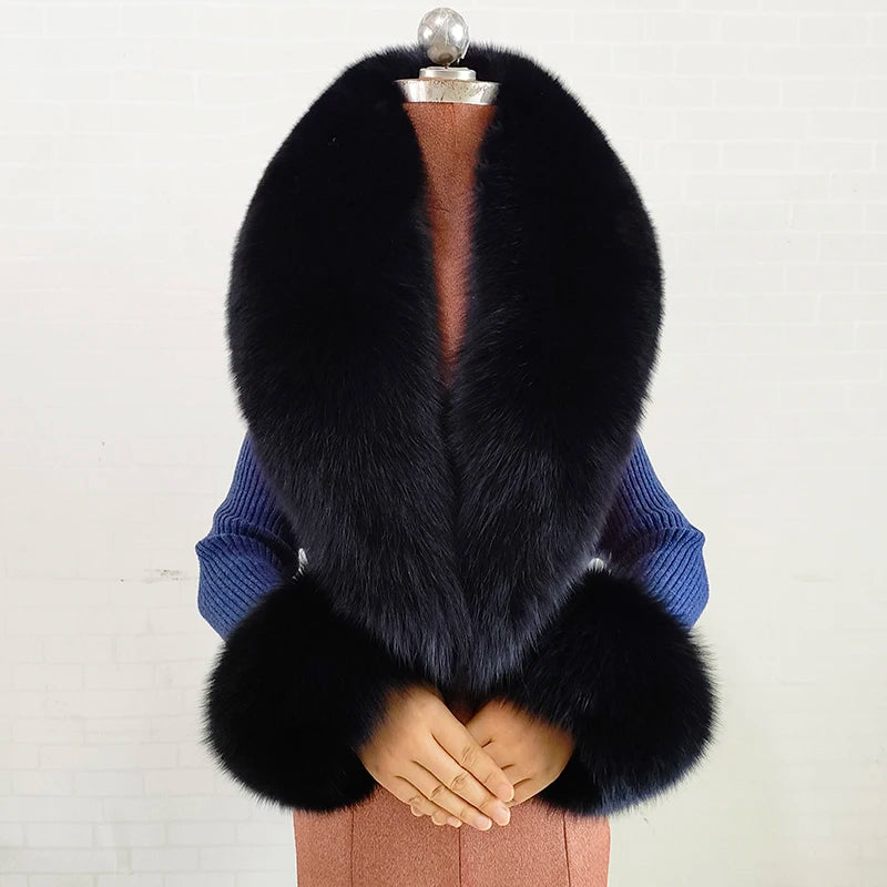 Women's Real Fur Collar and Cuffs Set, Fluffy Winter Scarf