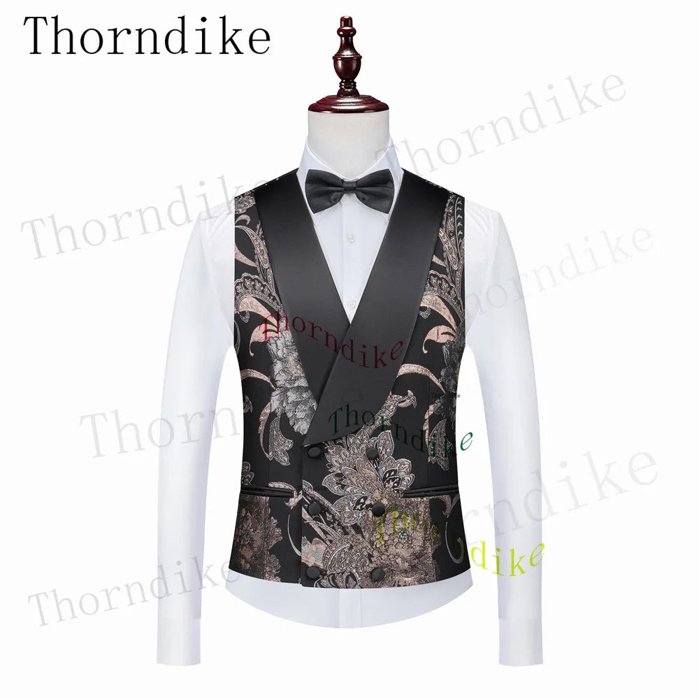 Men Sliver&Golden Pattern Wedding Suits Slim Fit Single Breasted Prom Blazers Pants Vest LADYLYS
