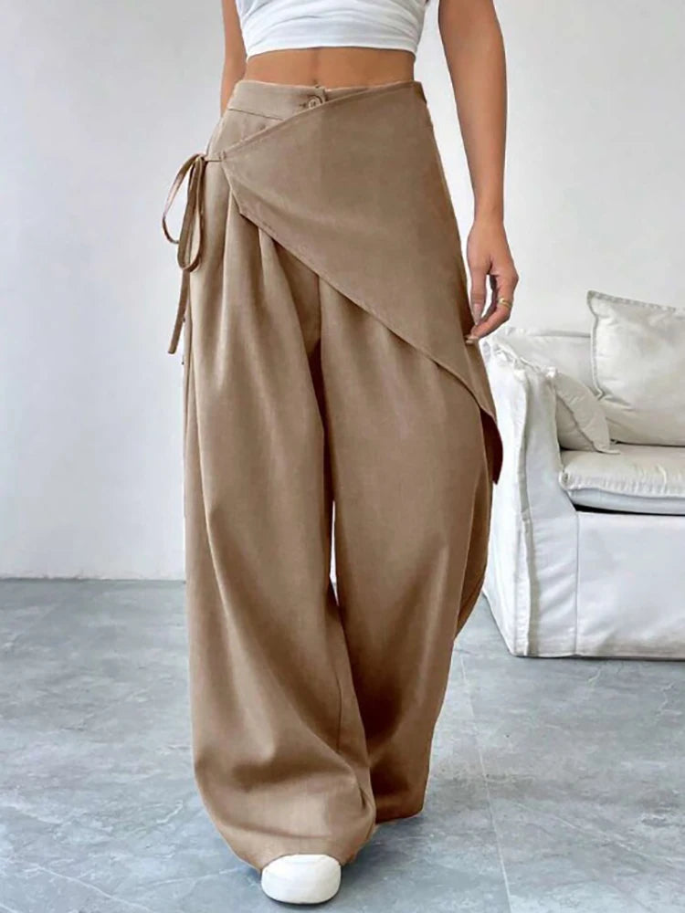 Women's Asymmetrical High-Waist Wide-Leg Pants