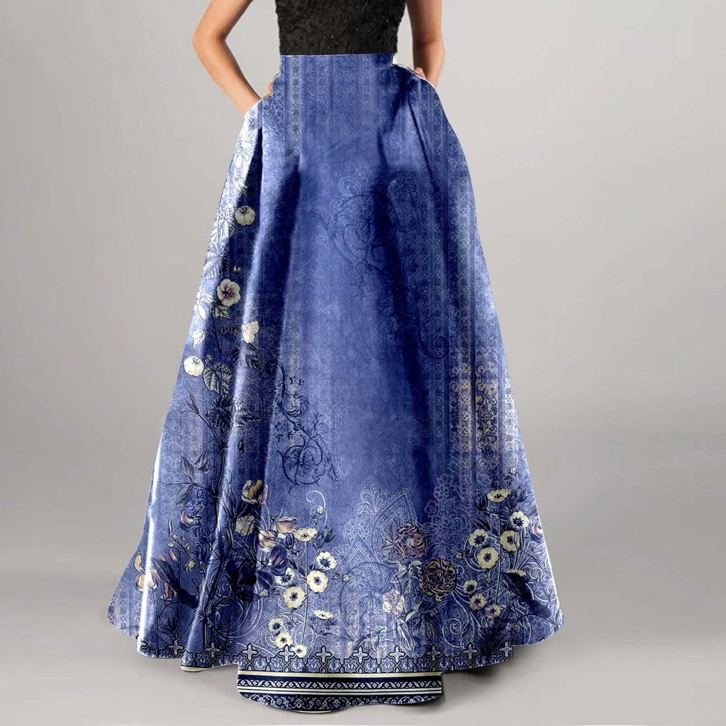 High Waist Pocket Skirts For Women Fashion Bohemian Floral Print Maxi Skirt LADYLYS
