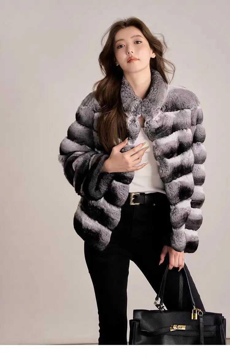 Women's Faux Chinchilla Fur Short Coat — Plush Splicing Outerwear