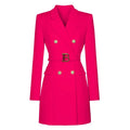 Women's Double-Breasted Belted Blazer with Notched Lapels