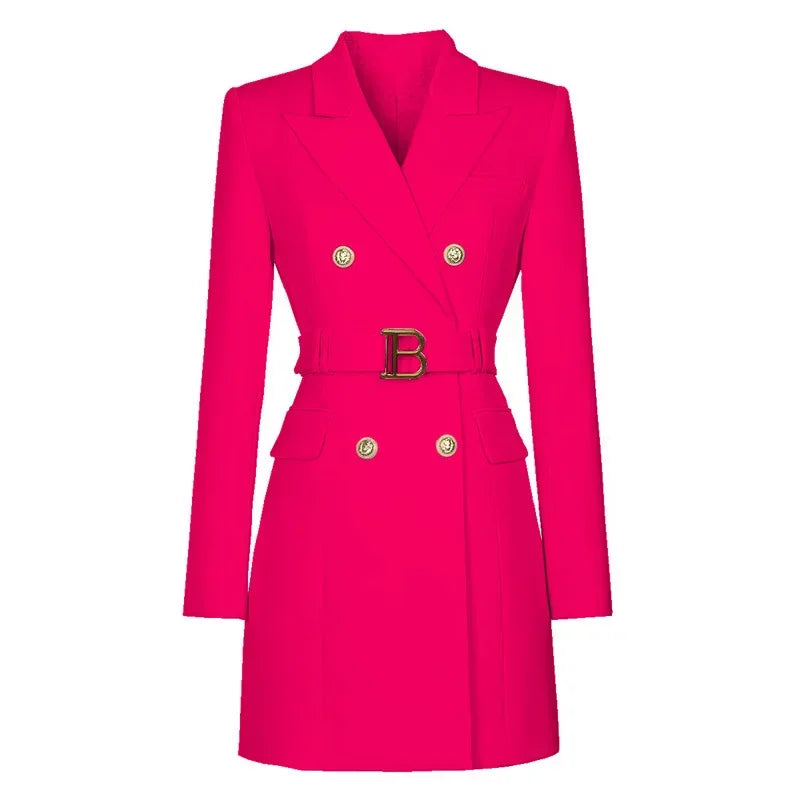 Women's Double-Breasted Belted Blazer with Notched Lapels