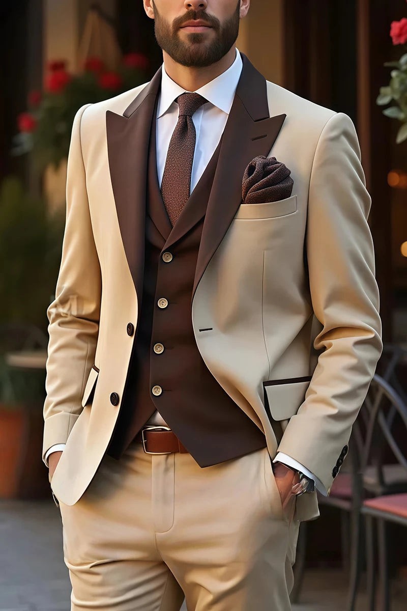 3 Piece Peaked Lapel Single Breasted Groom Wedding Suit Vintage LADYLYS