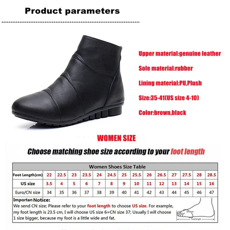 Women's Genuine Leather Platform Ankle Boots – Zip-Up Wedge Booties with Plush Option