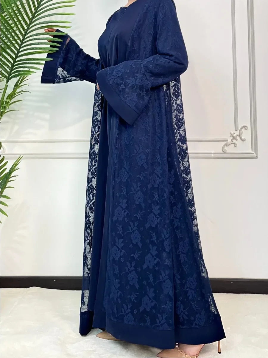 Ramadan Eid Prayer Lace Abaya 2 Piece Set Inner Dress LADYLYS