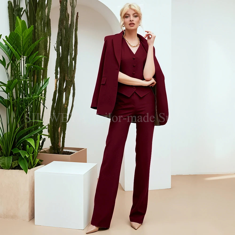 Chic Green 3-Piece Women's Suit – Slim Fit Blazer, Pants & Vest | Formal Office Set