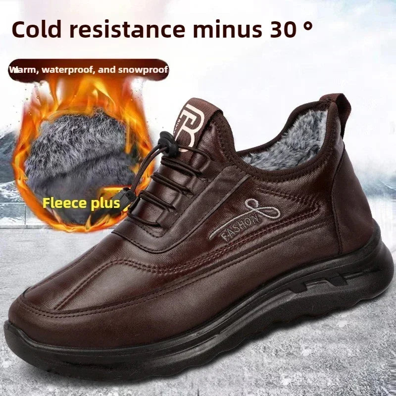 Men's Warm Plush-Lined Lace-Up Ankle Boots – Winter PU Leather Booties