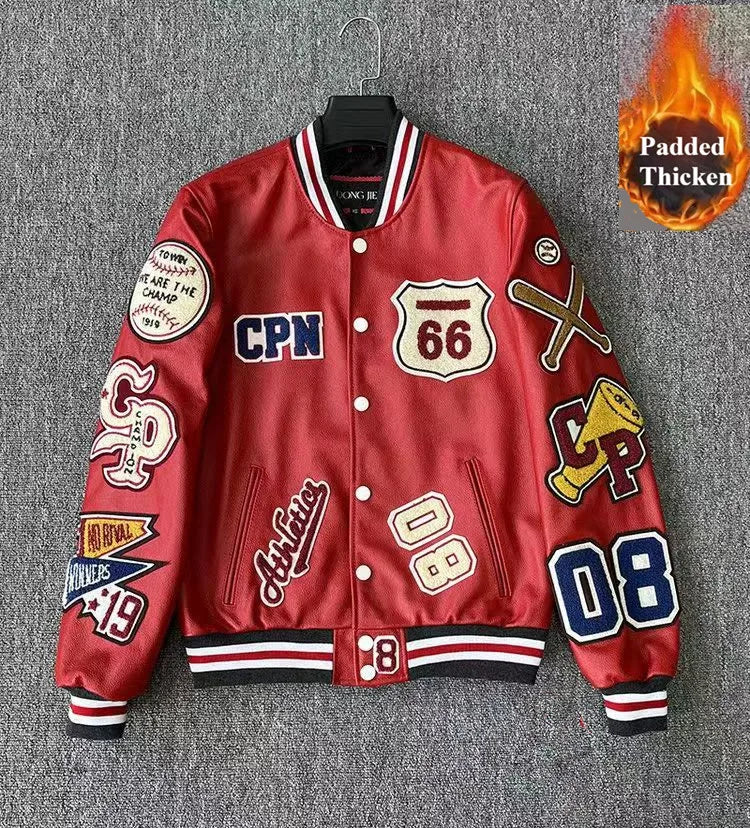Men's Embroidered Varsity Bomber Jacket — PU Leather Baseball Coat | Unisex Streetwear