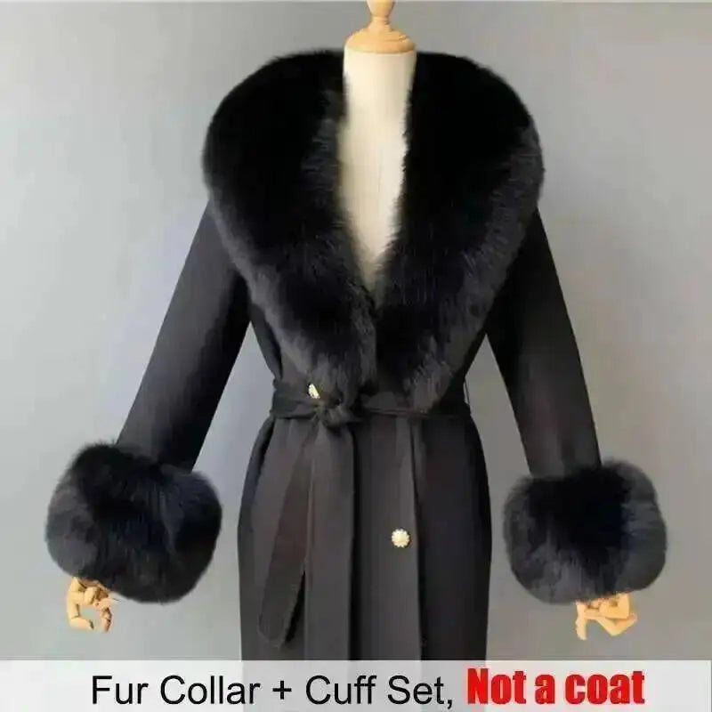 Women's Real Fur Collar and Cuffs Set, Fluffy Winter Scarf
