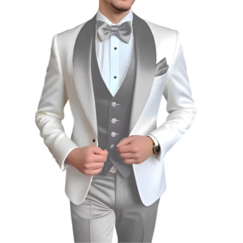 3-Piece Tuxedo with Scarf Lapel Smoking Suit LADYLYS