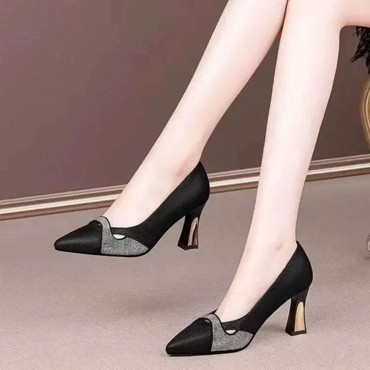 Women's Crystal-Embellished Pointed-Toe Block-Heel Pumps