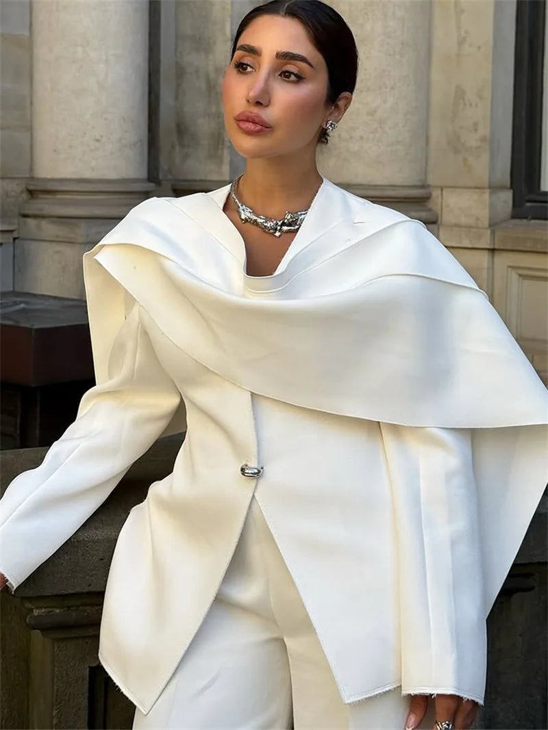 Scarf Wrap 2-Piece Women's Suit – Cotton Blazer & Pants | Business, Wedding & Prom