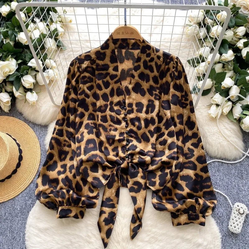 Blouses Casual Print Shirt Women Autumn Loose Leopard Shirts & Blouses