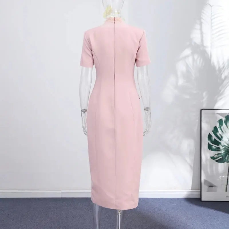 Elegant Fitted Shoulder Pad Short Sleeves Chic Party Dresses LADYLYS