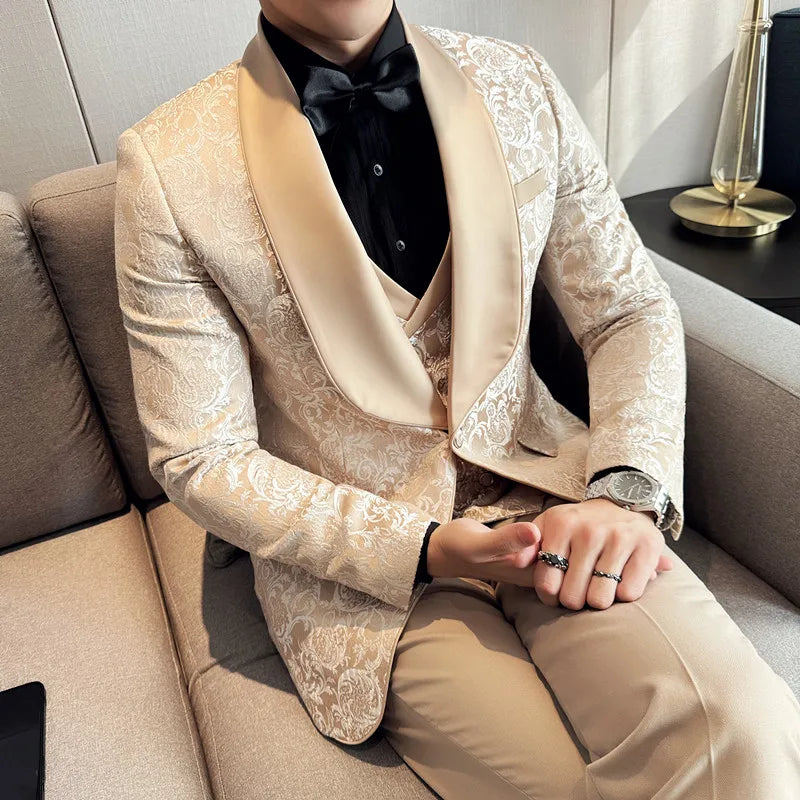 Men's British Style Business Casual Three-Piece Vest Trousers High-Density Jacquard suit LADYLYS