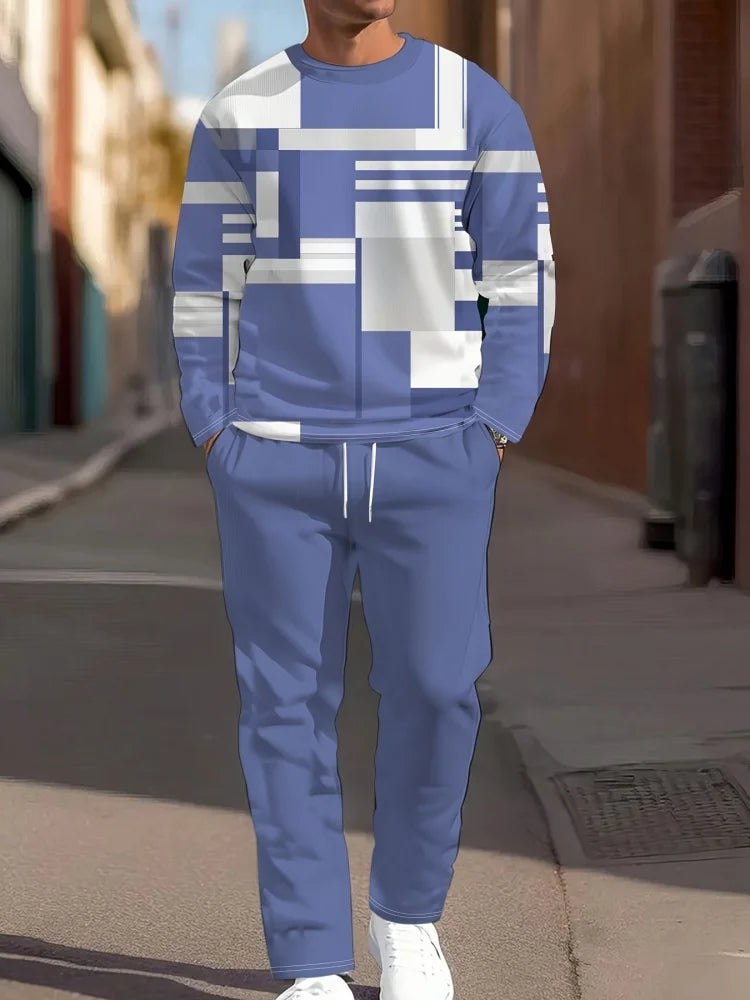 Men's Gradient Print Crew Neck Long Sleeve Top & Casual Pants — 2-Piece Set
