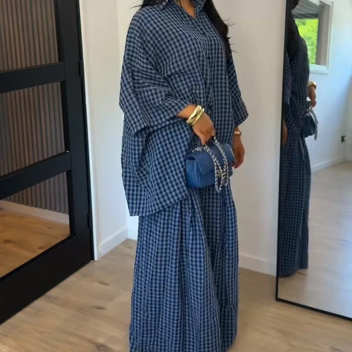 High Neck Single Button Cape Coat&Wide Leg Pants Two-Piece Set LADYLYS