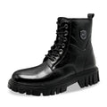 Men's Split Leather Motorcycle Ankle Boots – High-Top Slip-On Thick Sole Winter Boots