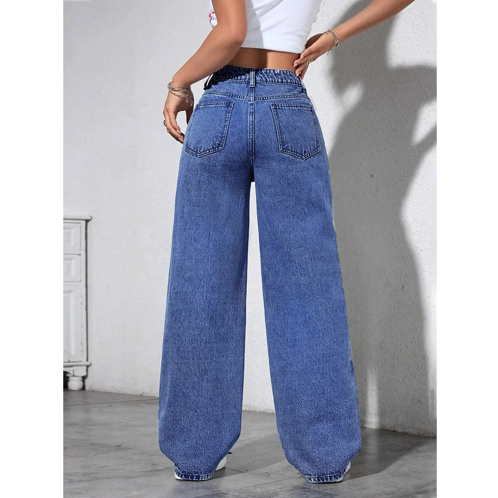 Women's High-Waist Straight-Leg Jeans with Beaded Details