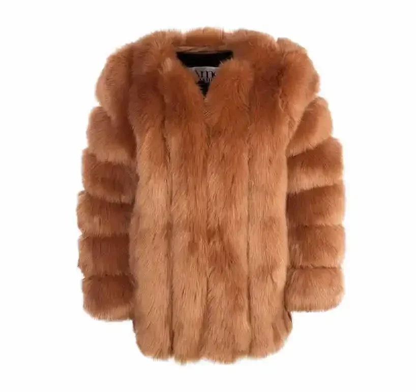 Women's Short Faux Fur Jacket with Puff Sleeves