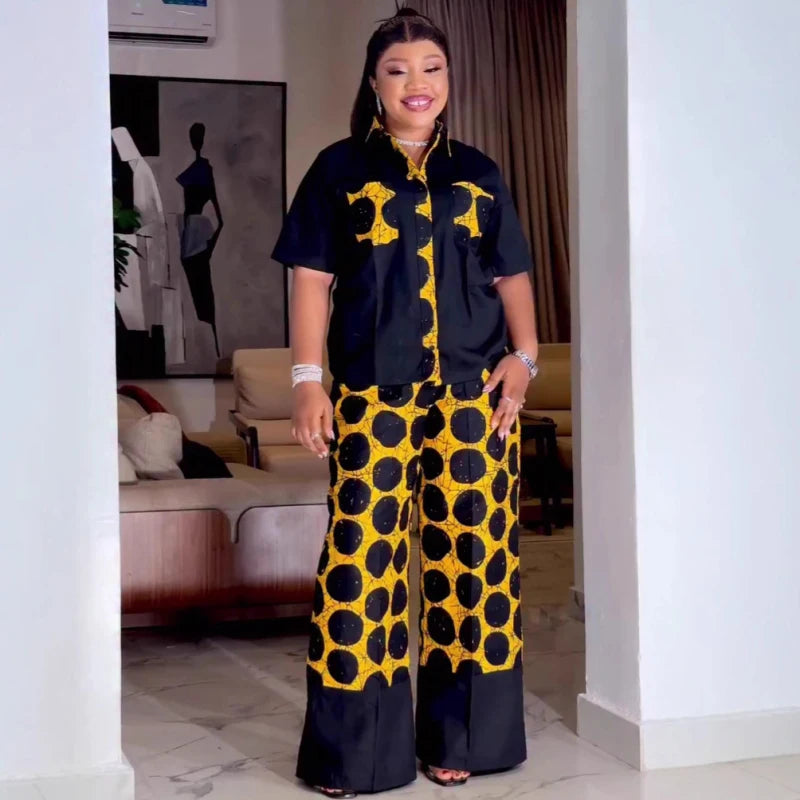 African-Inspired Dot Print 2-Piece Set – Women's Fashion Outfit